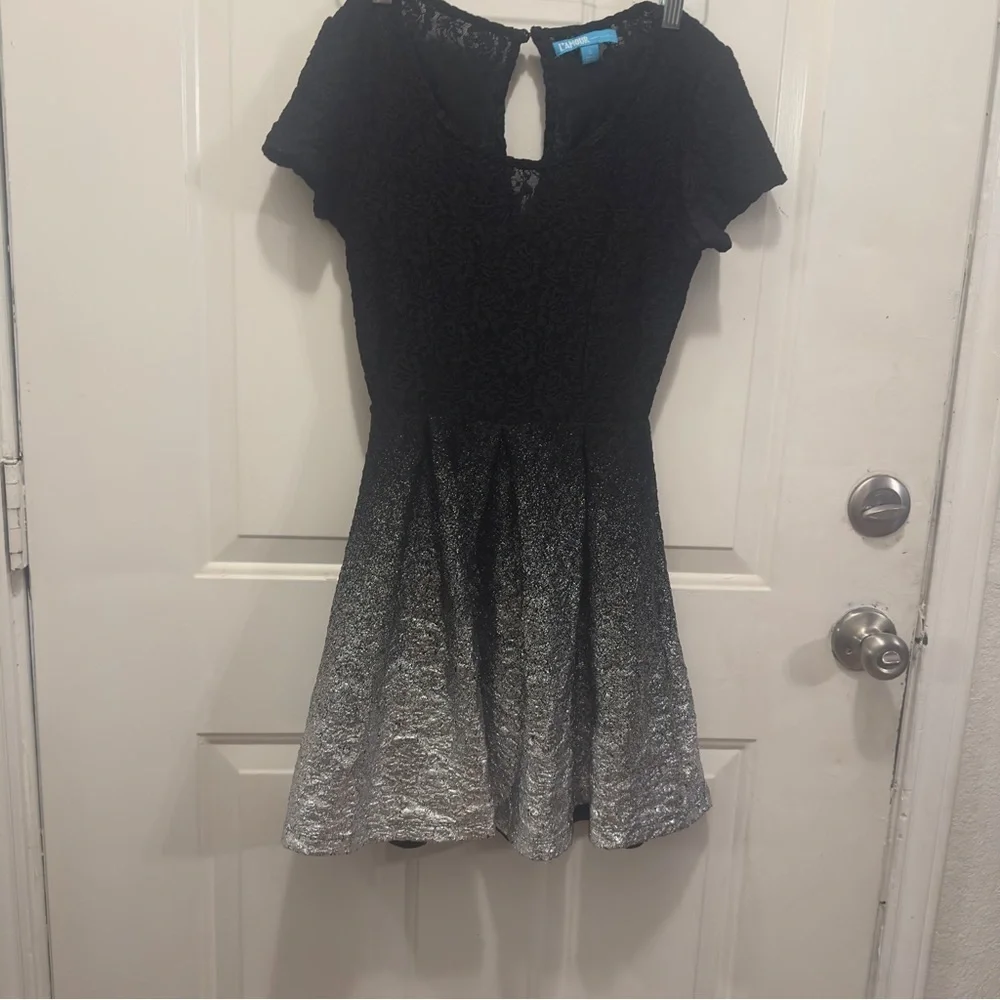 L'Amour Fun Flirty A Line Metallic Feminine Dress Sz S